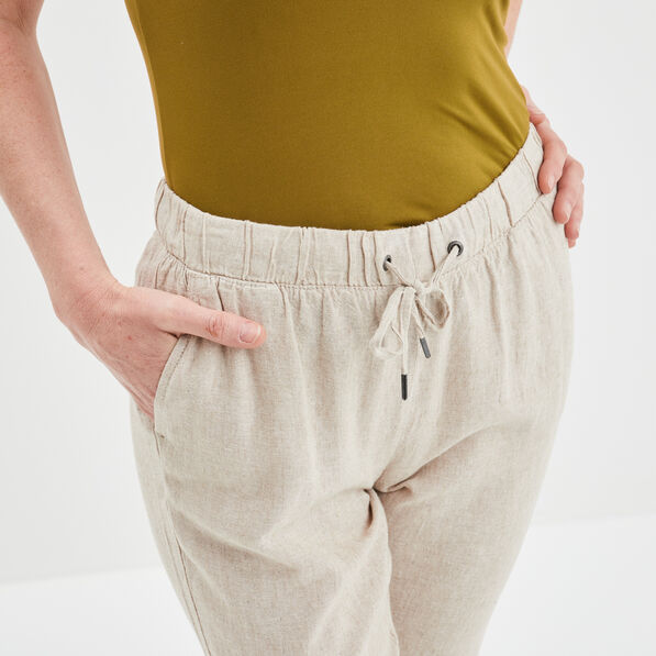 Pantalon droit fluide en mélange de lin beige femme