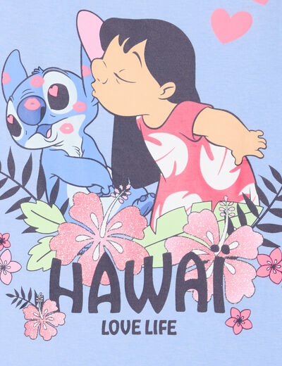 T-shirt manches courtes coton Stitch bleu fille