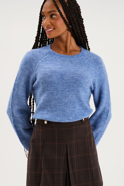 Pull col rond manches longues bleu ciel femme