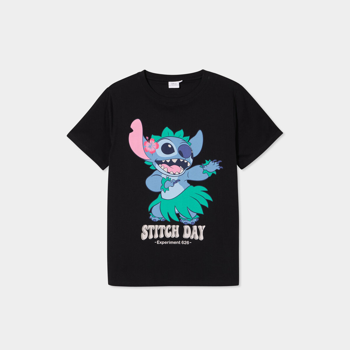 T-shirt manches courtes coton Stitch noir femme