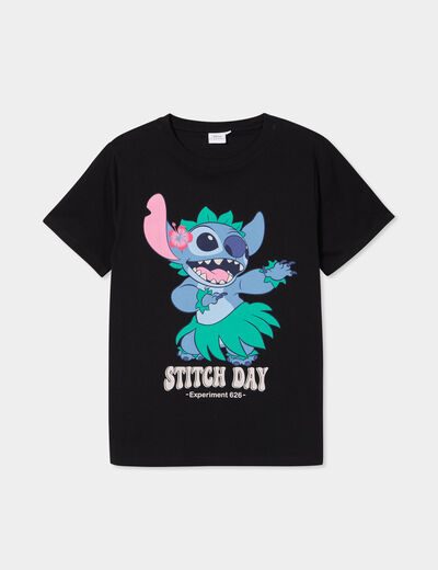 T-shirt manches courtes coton Stitch noir femme