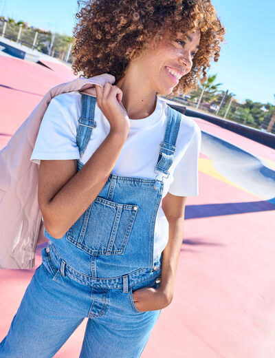 Salopette en jean jambe large coton denim double stone femme