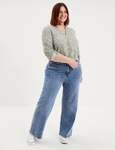 Blouse col tunisien manches 3/4 fluide vert kaki femme grande taille