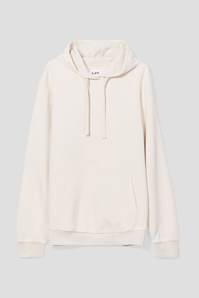 Sweat molleton à capuche hoodie ecru homme
