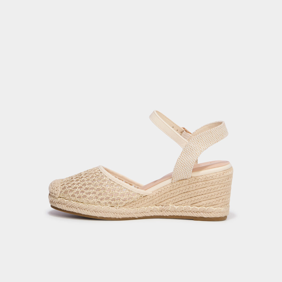 Sandales compens&eacute;es effet tress&eacute; sable femme