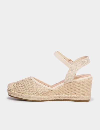 Sandales compens&eacute;es effet tress&eacute; sable femme