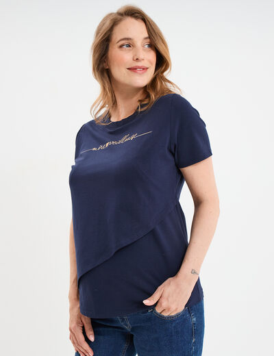 T-shirt manches courtes allaitement bleu marine femme maternité