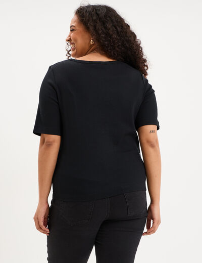 T-shirt ajust&eacute; col rond effet c&ocirc;tel&eacute; noir femme grande taille