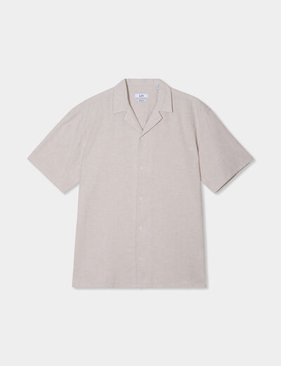 Chemise manches courtes mélange lin gris clair homme