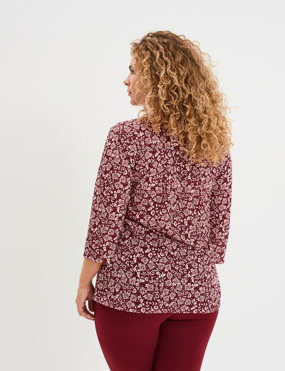 T-shirt col tunisien manches 3/4 bordeaux femme grande taille
