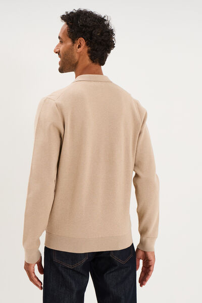 Pull col polo manches longues beige homme