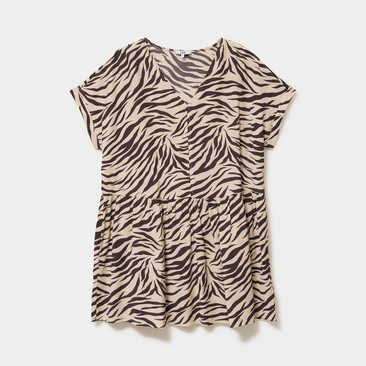 Robe courte fluide manches courtes beige clair femme