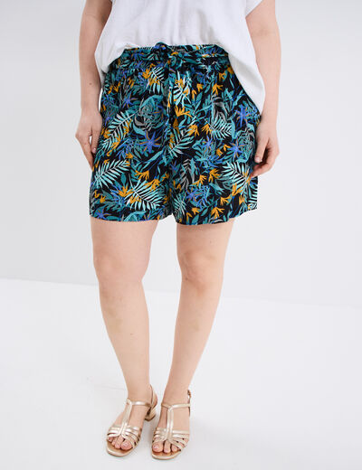 Short fluide ceinturé noir femme grande taille