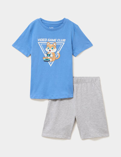 Ensemble pyjama short et t-shirt coton bleu gar&ccedil;on