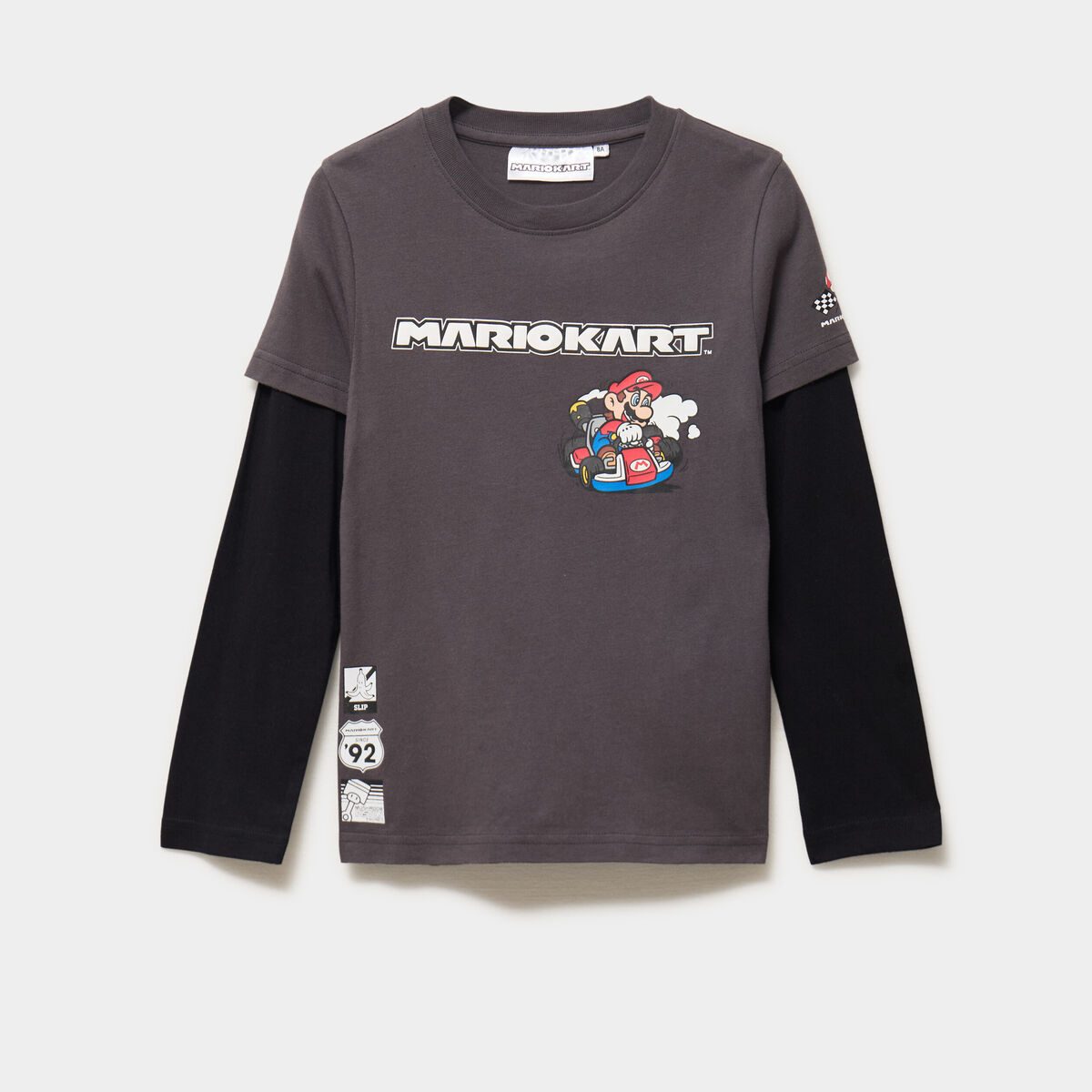 T-shirt effet 2 en 1 coton Mario Kart gris fonc&eacute; gar&ccedil;on