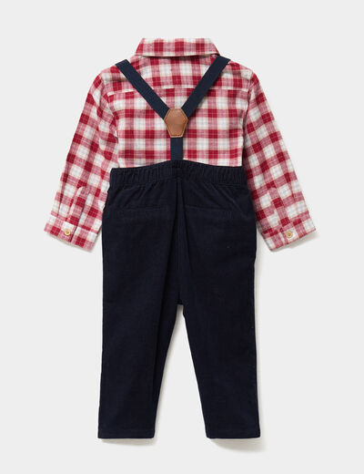 Ensemble chemise et pantalon bretelles rouge fonc&eacute; b&eacute;b&eacute; gar&ccedil;on
