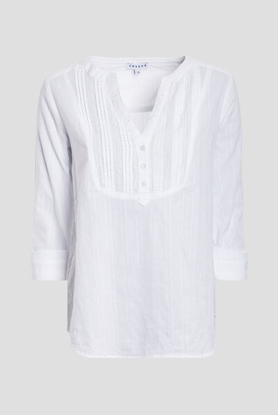 Blouse plastron manches 3/4 Creeks ivoire femme
