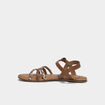 Sandales plates tr&eacute;ss&eacute;es en cuir marron femme