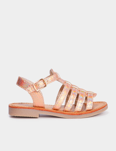 Sandales brides irisées aspect croco couleur argent fille