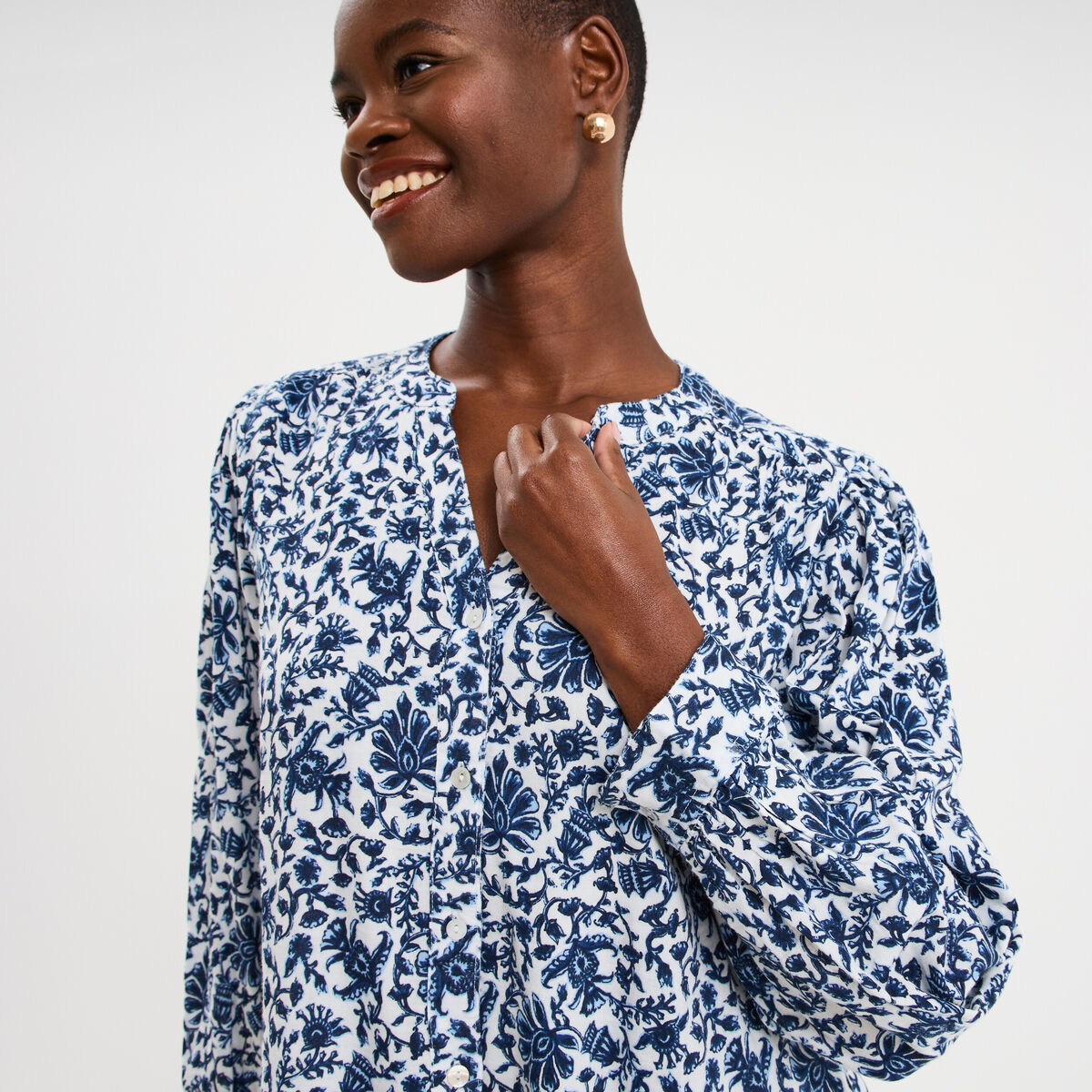 Blouse oversize col tunisien blanc femme