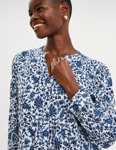 Blouse oversize col tunisien blanc femme