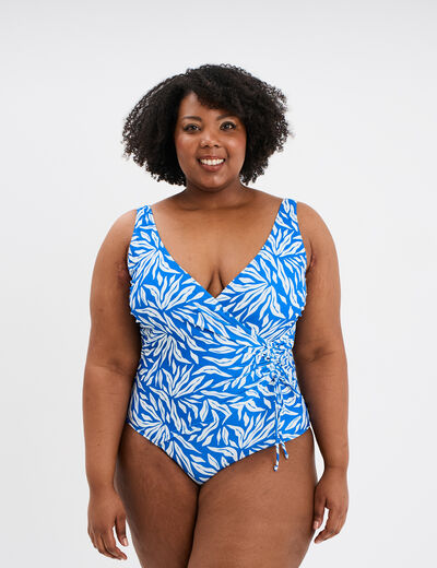 Maillot de bain une pi&egrave;ce cache coeur bleu femme grande taille