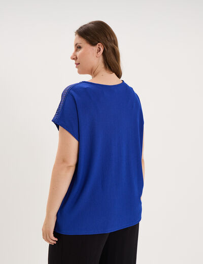 T-shirt bandes dentelle col en V bleu electrique femme grande taille