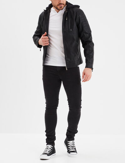 T-shirt manches courtes col tunisien blanc homme