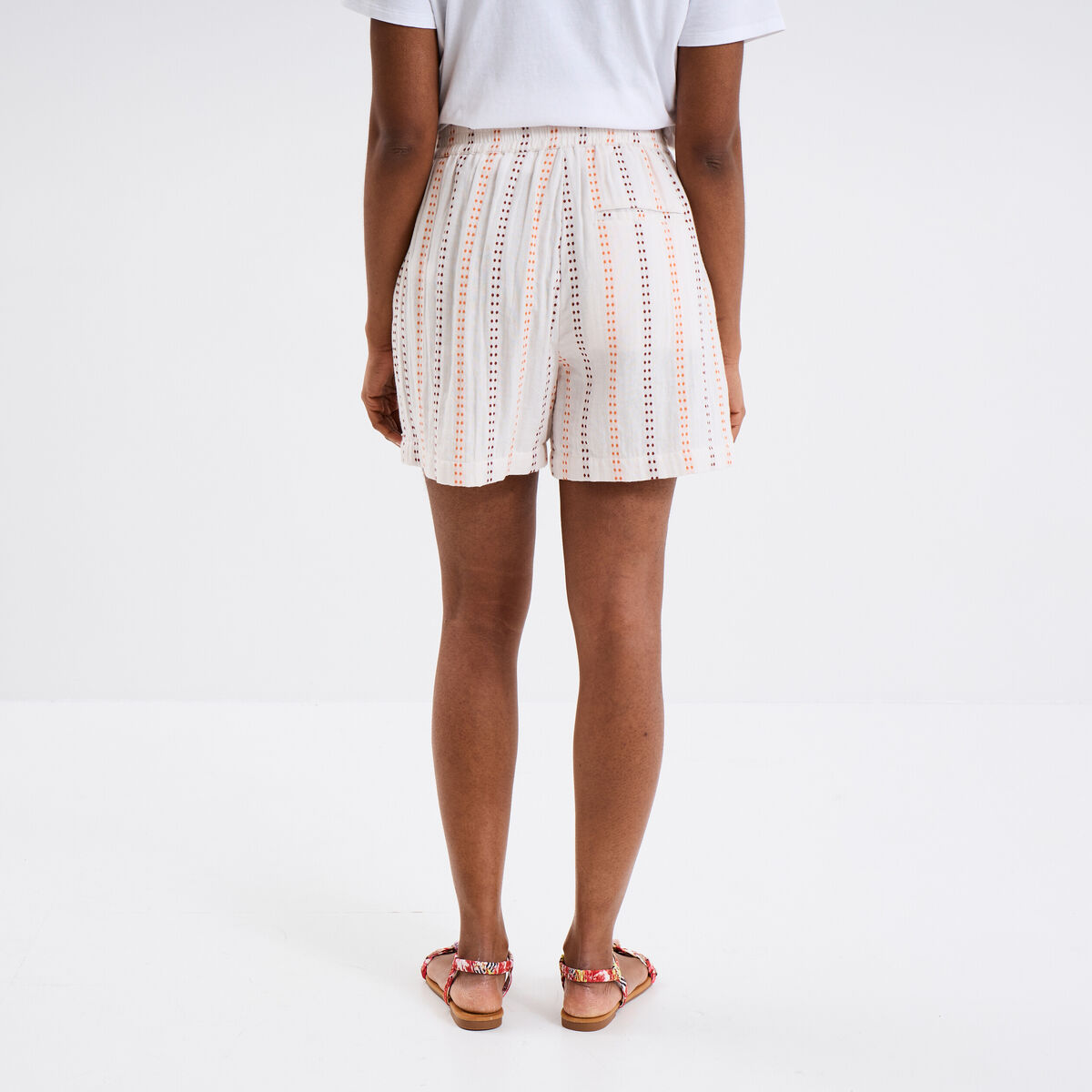 Short taille élastiquée gaze de coton ecru femme