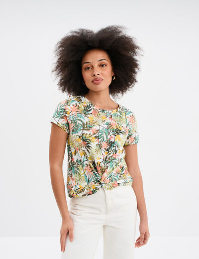 T-shirt taille effet noué coton blanc femme