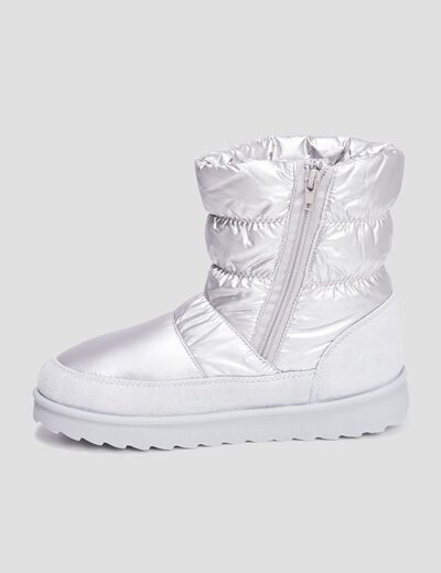 Bottines matelassées doublées gris argent femme