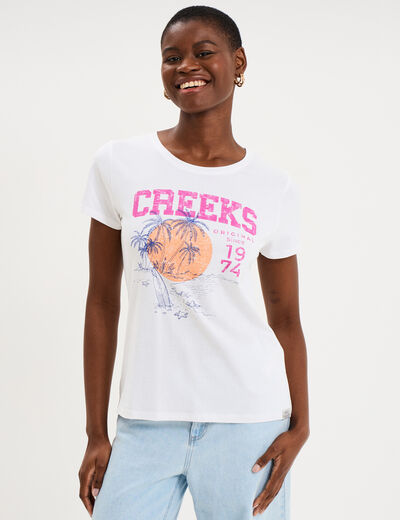 T-shirt manches courtes col rond coton blanc femme