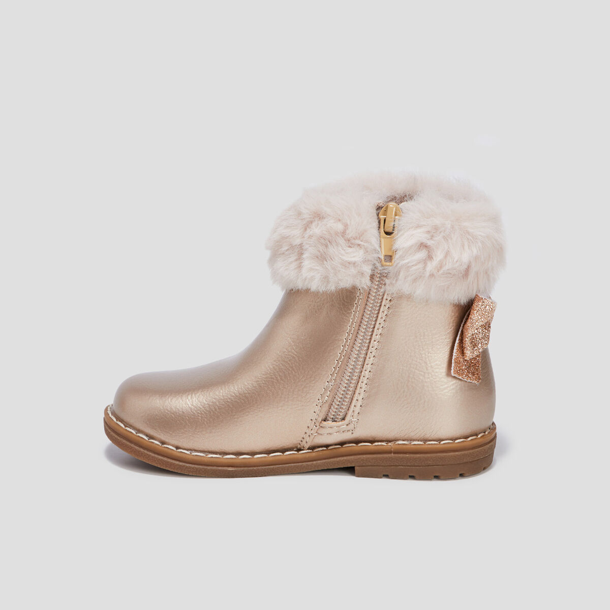Bottines métallisées à noeuds jaune or fille