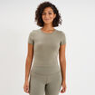 T-shirt de sport court ajust&eacute; vert kaki femme