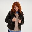 Veste courte col fausse fourrure marron fonc&eacute; femme