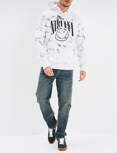Sweat à capuche hoodie 1 poche Nirvana blanc homme