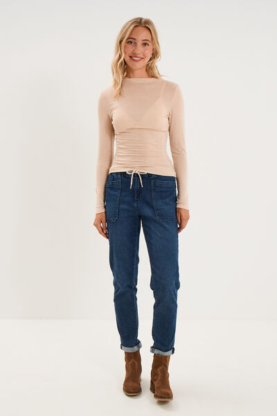 T-shirt cintr&eacute; col montant lyocell beige femme