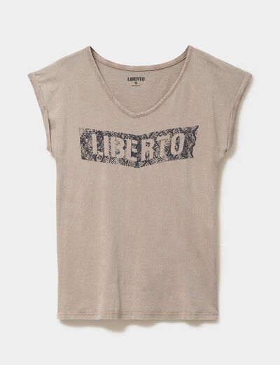 T-shirt d&eacute;lav&eacute; en coton marron fonc&eacute; femme