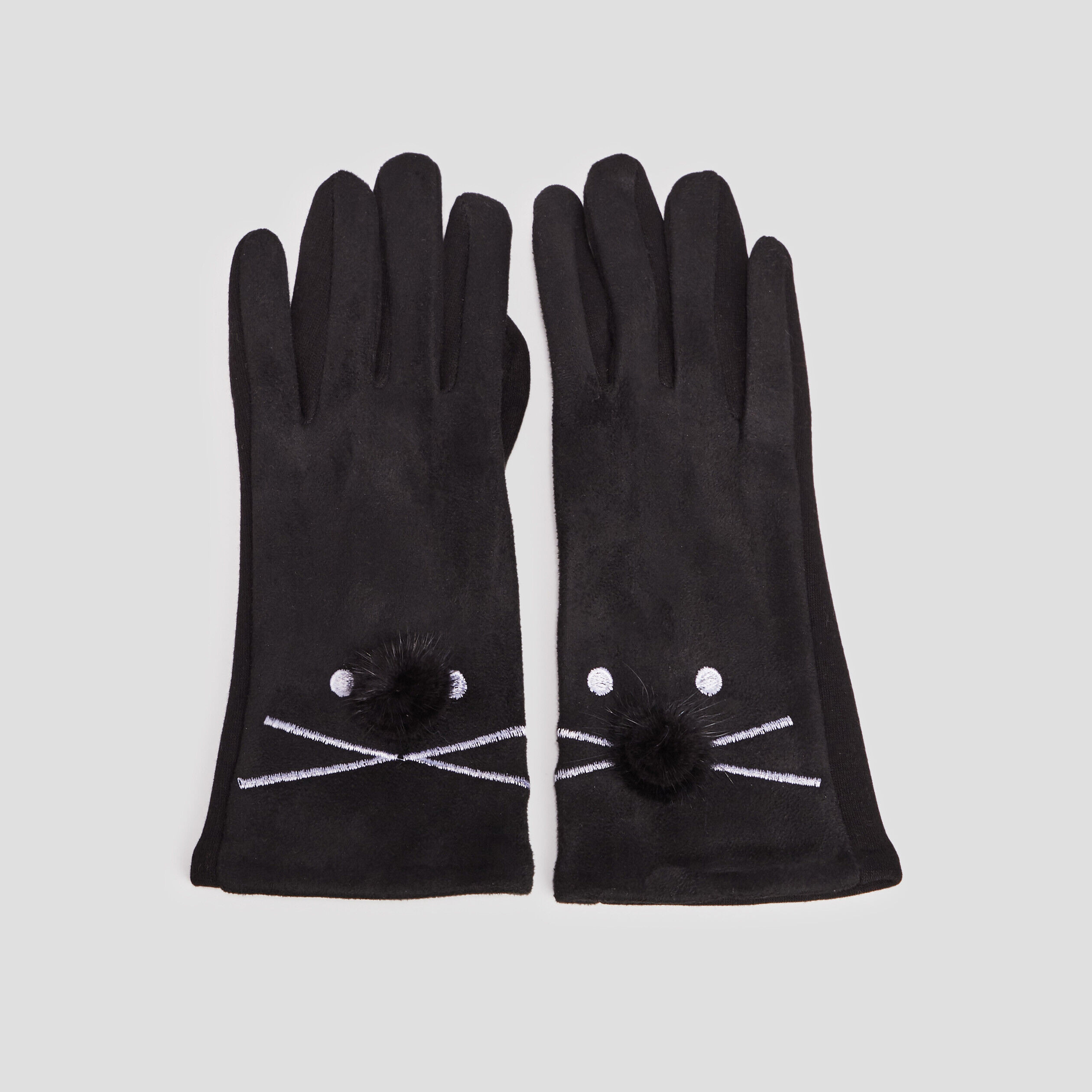 Gants avec pompons noir femme LH