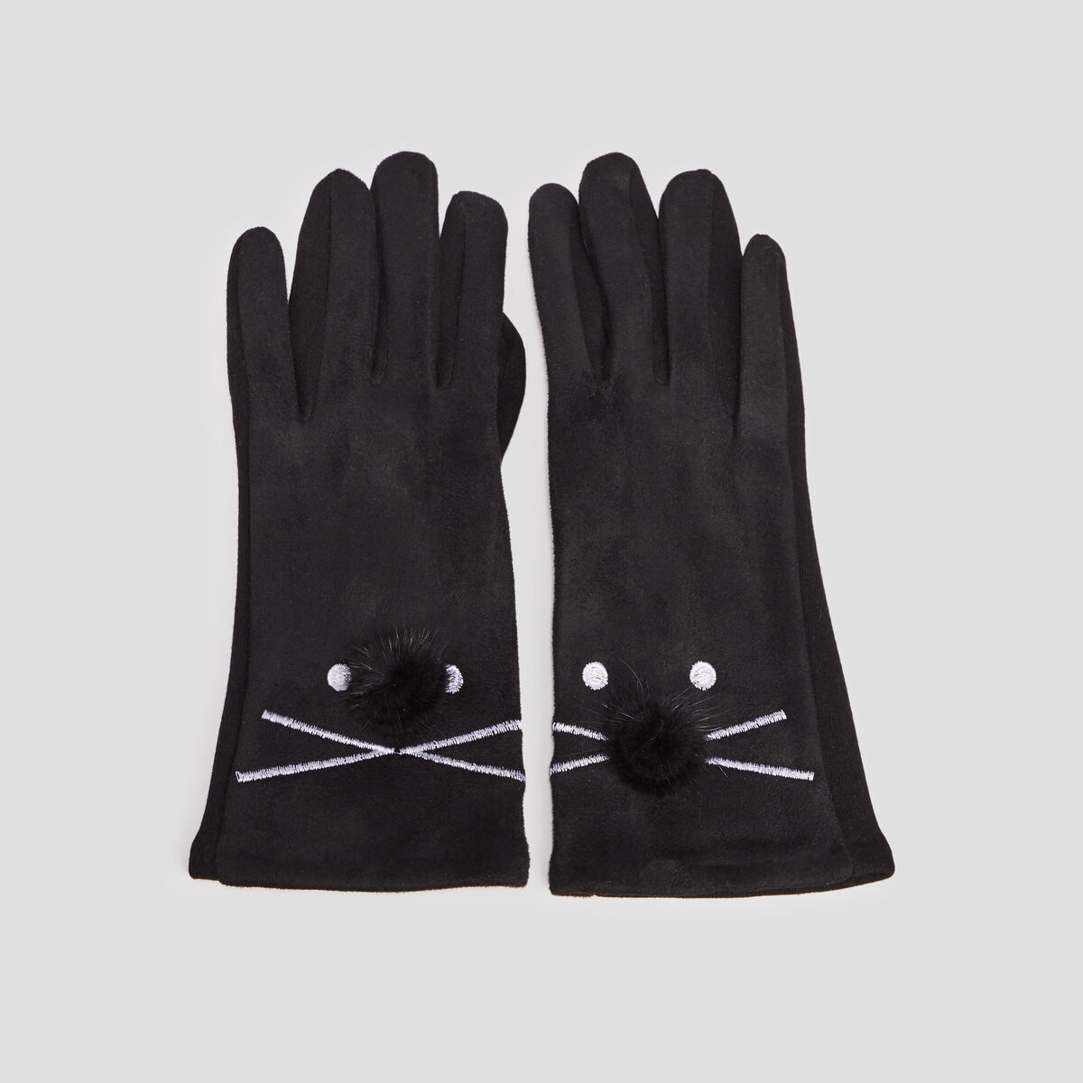 Gants avec pompons noir femme