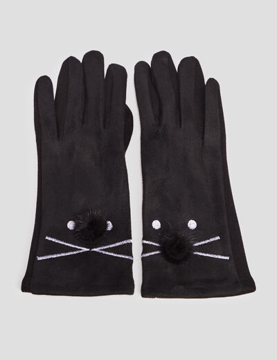 Gants avec pompons noir femme