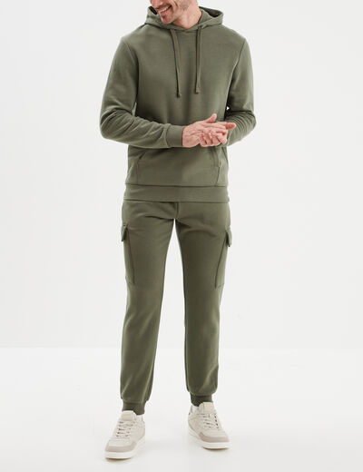 Pantalon jogging cargo poches latérales vert kaki homme