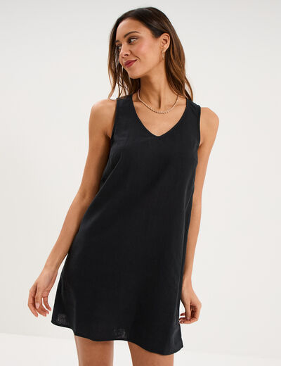 Robe droite courte lin majoritaire noir femme