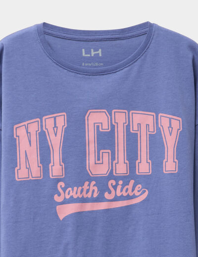 T-shirt col rond manches longues coton bleu gris fille