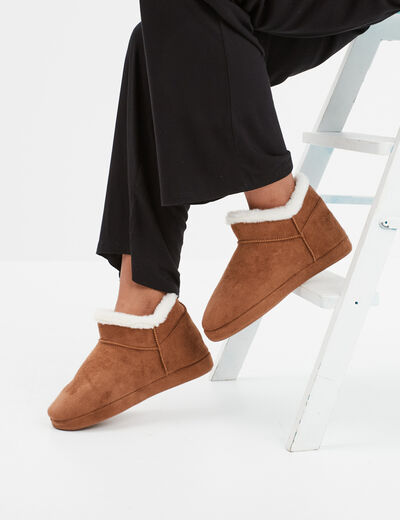 Chaussons bottines fourrés camel femme