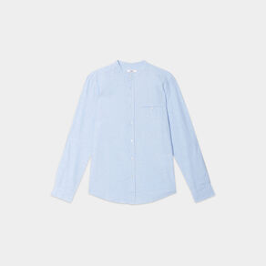 Chemise col mao lin mélangé bleu ciel homme