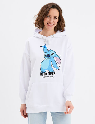 Sweat hoodie oversize à capuche Stitch blanc femme