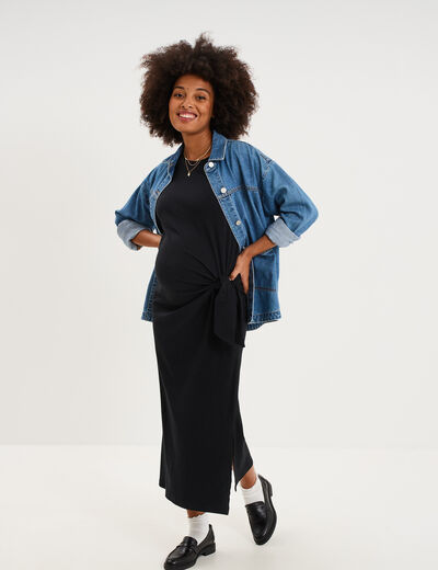 Robe de grossesse longue avec noeud noir femme maternit&eacute;