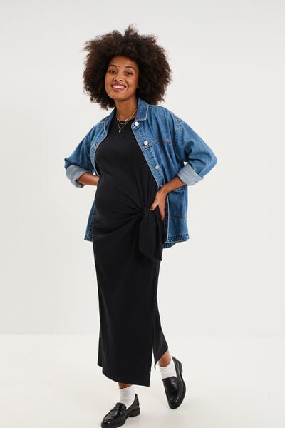 Robe de grossesse longue avec noeud noir femme maternit&eacute;