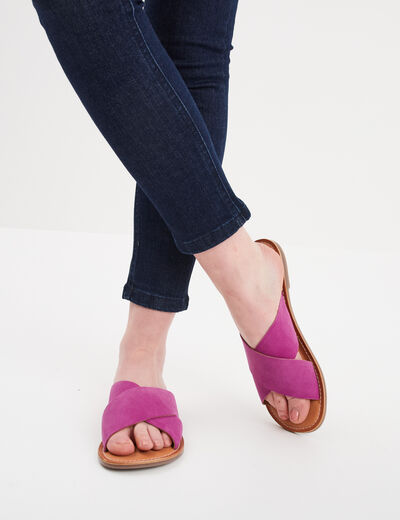 Mules brides croisées en cuir Kickers violet femme